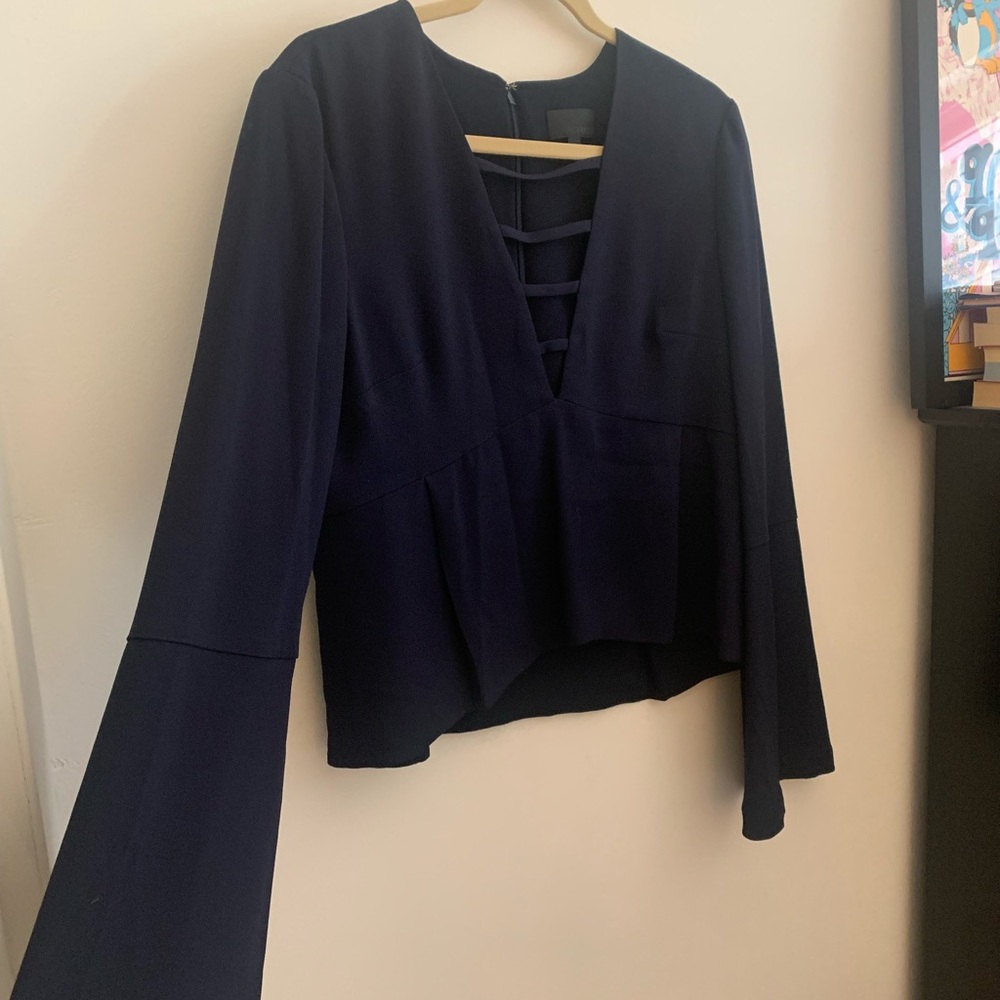 Intermix Bell Sleeved Navy Blouse